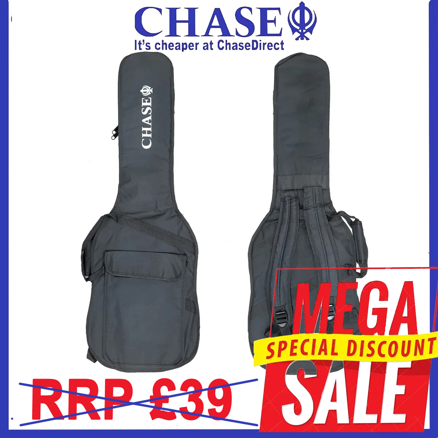 Chase Deluxe Acoustic Dreadnought Guitar Gig Bag Case 5mm Padded Shoulder Straps