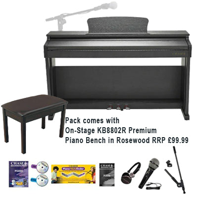 Chase CDP-355 Digital Electric Piano in Cabinet, Stool, Headphones, Microphone With Stand & Book - Available in Rosewood, Black or White - Watch The Demo Video