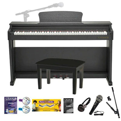 Chase CDP-355 Digital Electric Piano in Cabinet, Stool, Headphones, Microphone With Stand & Book - Available in Rosewood, Black or White - Watch The Demo Video