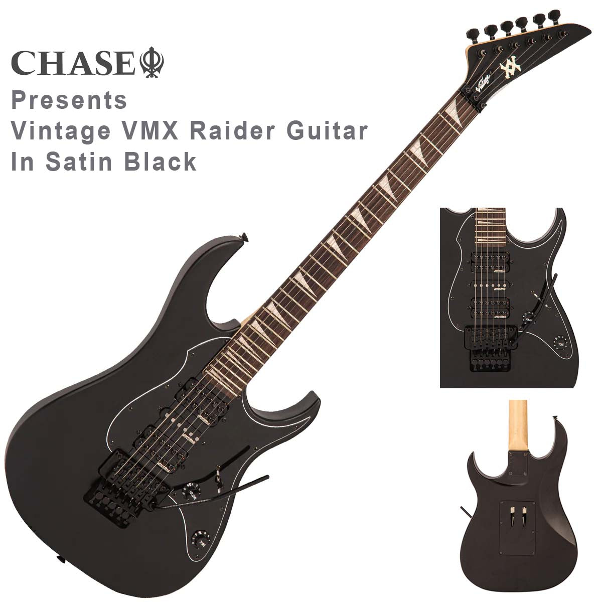 Vintage VR2000 VMX Raider Electric Guitar | Satin Black | VR2000 VMX Limited Edition