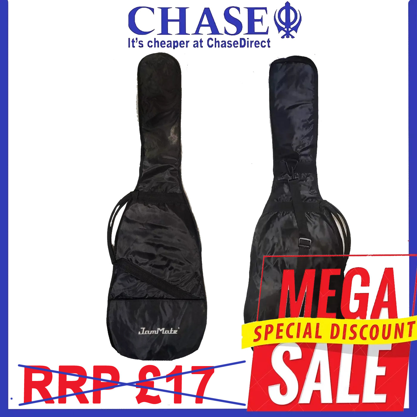 Jam Mate Electric Guitar Gig Bag with Shoulder Straps and Handle in Black