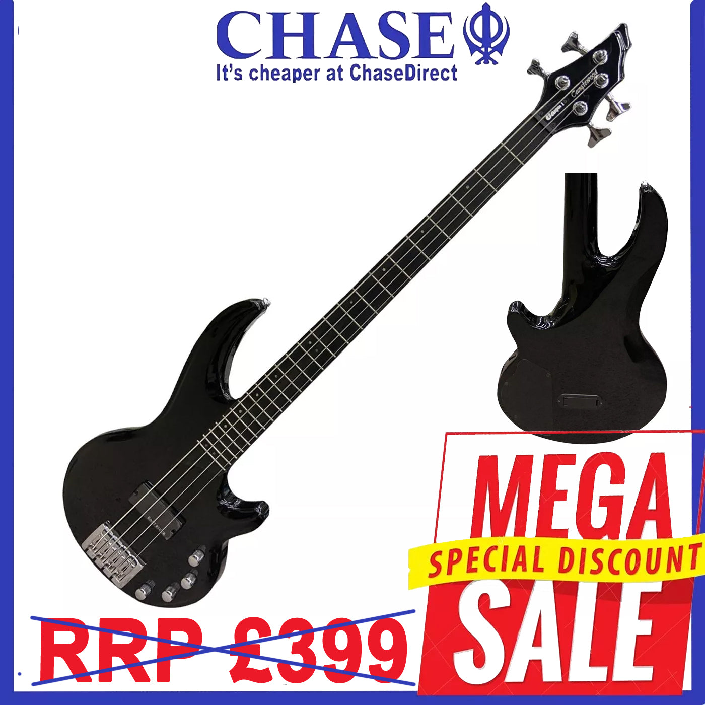 Bass Electric Guitar Active Tanglewood Canyon I 1 Long Scale Ebony Fretboard BK