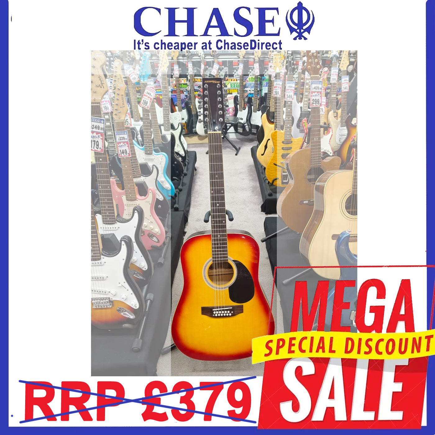 Starfire CSB 12 String Acoustic Guitar - Star fire Acoustic Guitar in Sunburst
