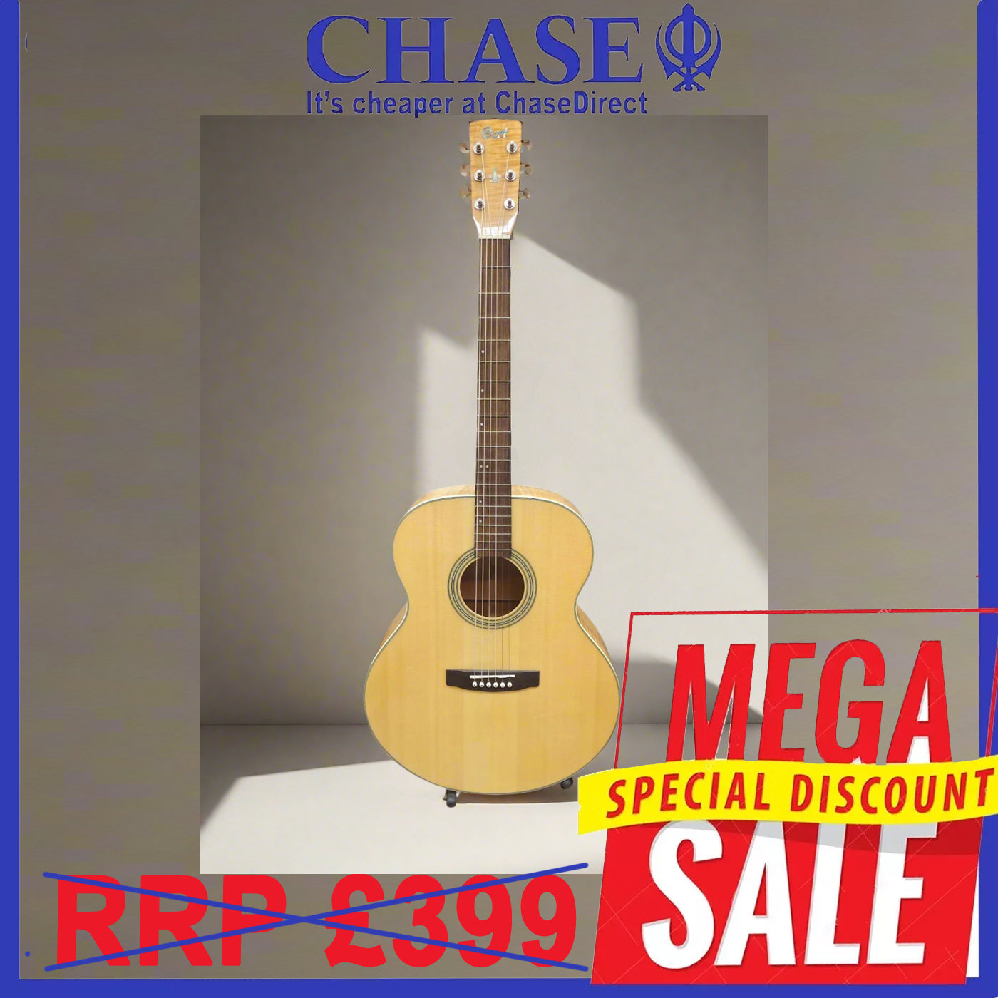 Cort SJ3 Guitar - Cort Electro Acoustic Dreadnought Guitar - Natural Finish