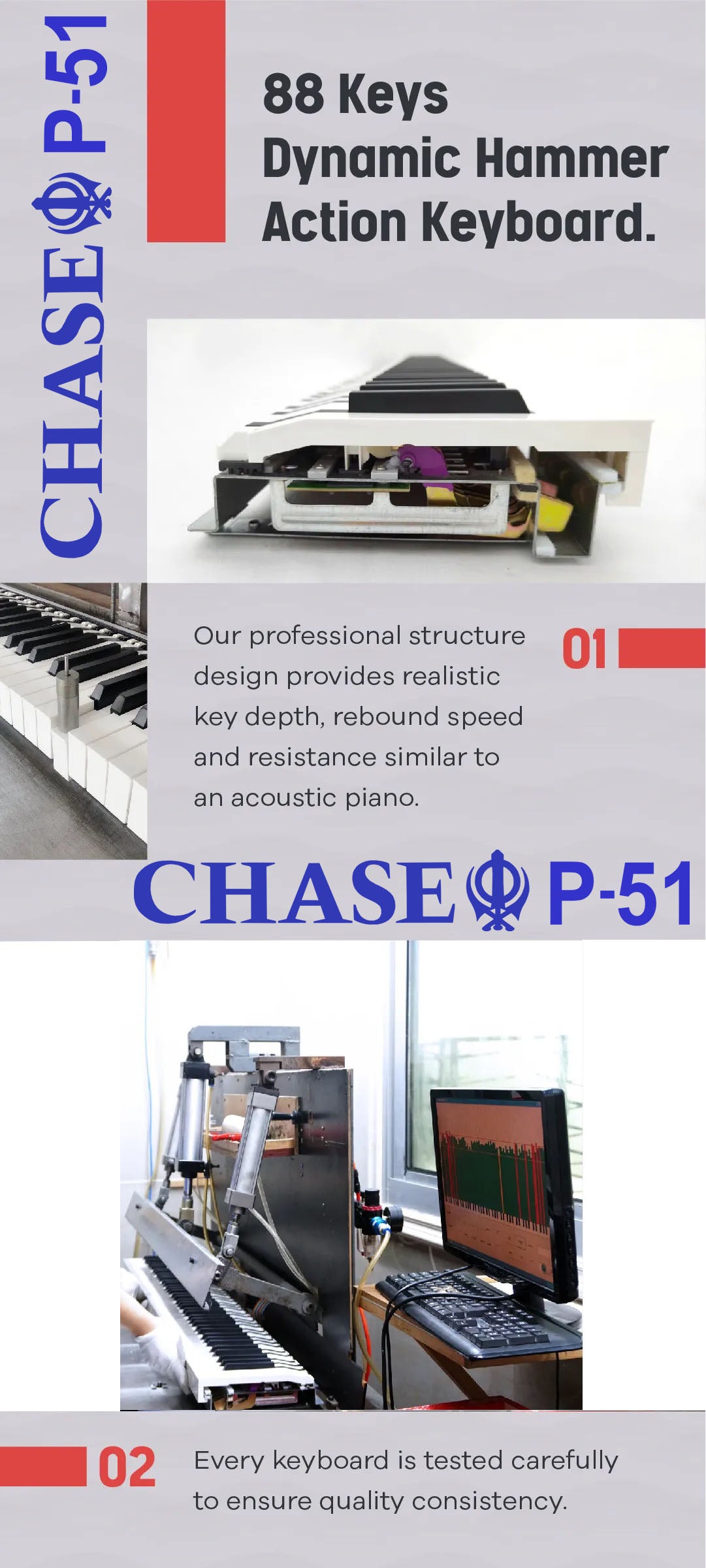 Chase P-51 Digital Piano Bundle In Black or White With Wooden Stand & Pedal Board With Three Pedals - Sustain Pedal, Sostenuto Pedal & Soft Pedal - Piano Bench, Stereo Headphones, Tutorial Book, DVD & CD - Watch The Demo Video