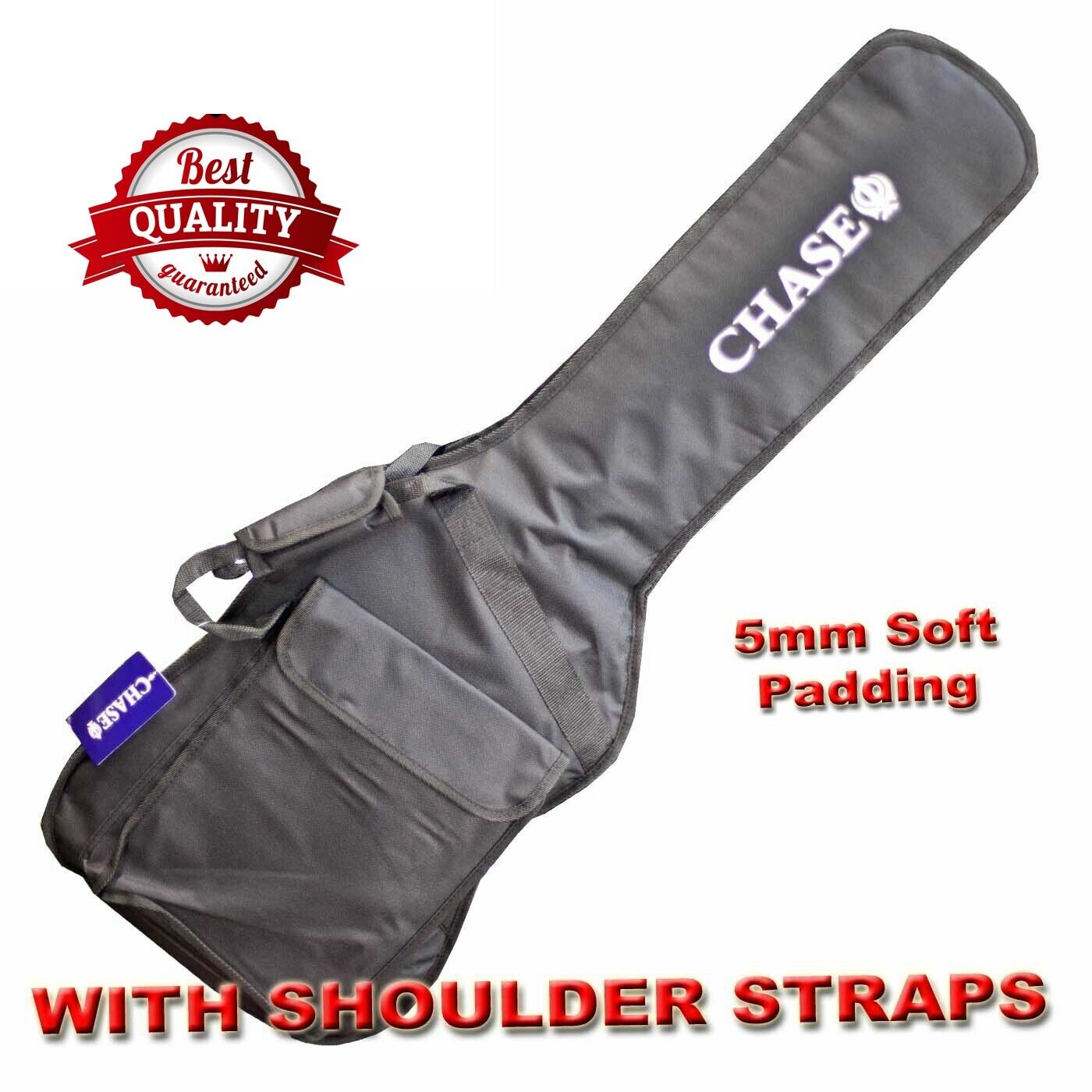 Chase Deluxe Electric Bass Guitar Gig Bag Case with 5mm Padding and Straps