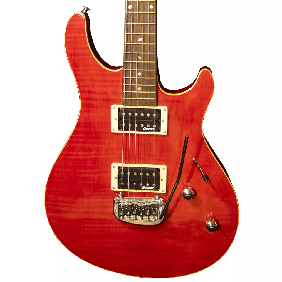 Guvnor By Chase GE700 Electric Guitar RED - Set Neck - Flamed Maple Top Translucent; Including Delivery to Sweden