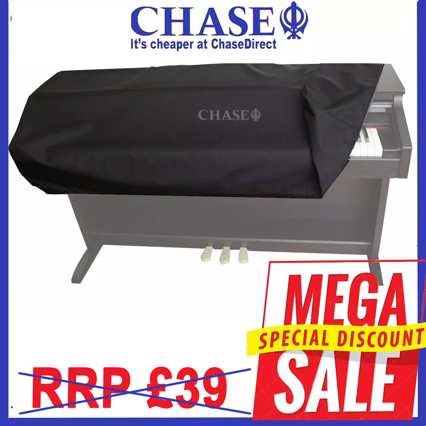Chase Upright Piano Dust Cover for Yamaha, Casio, Roland Upright Cabinet Piano - 1390mm (54 3/4) x 450mm (17 3/4") x 250mm (10")