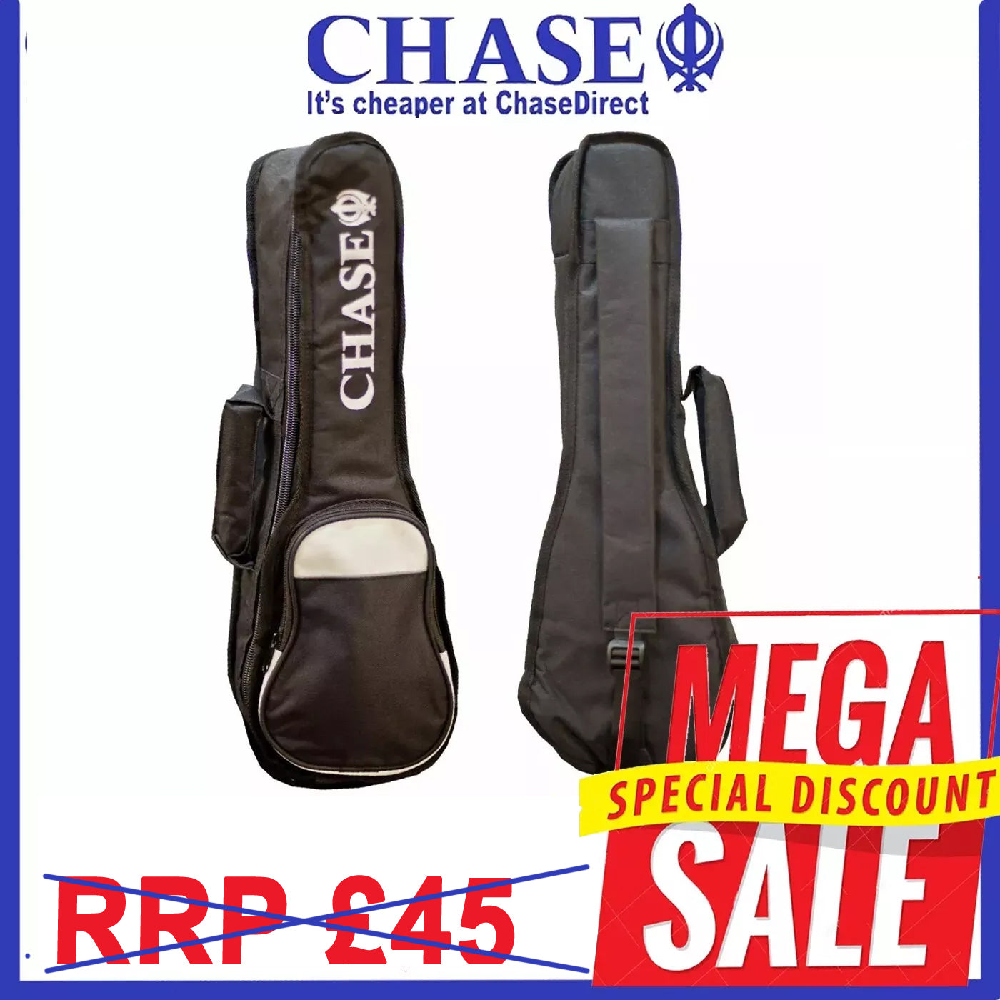 Concert Ukulele Chase Gig Bag Soft Case with 10mm Padding & Shoulder Strap -