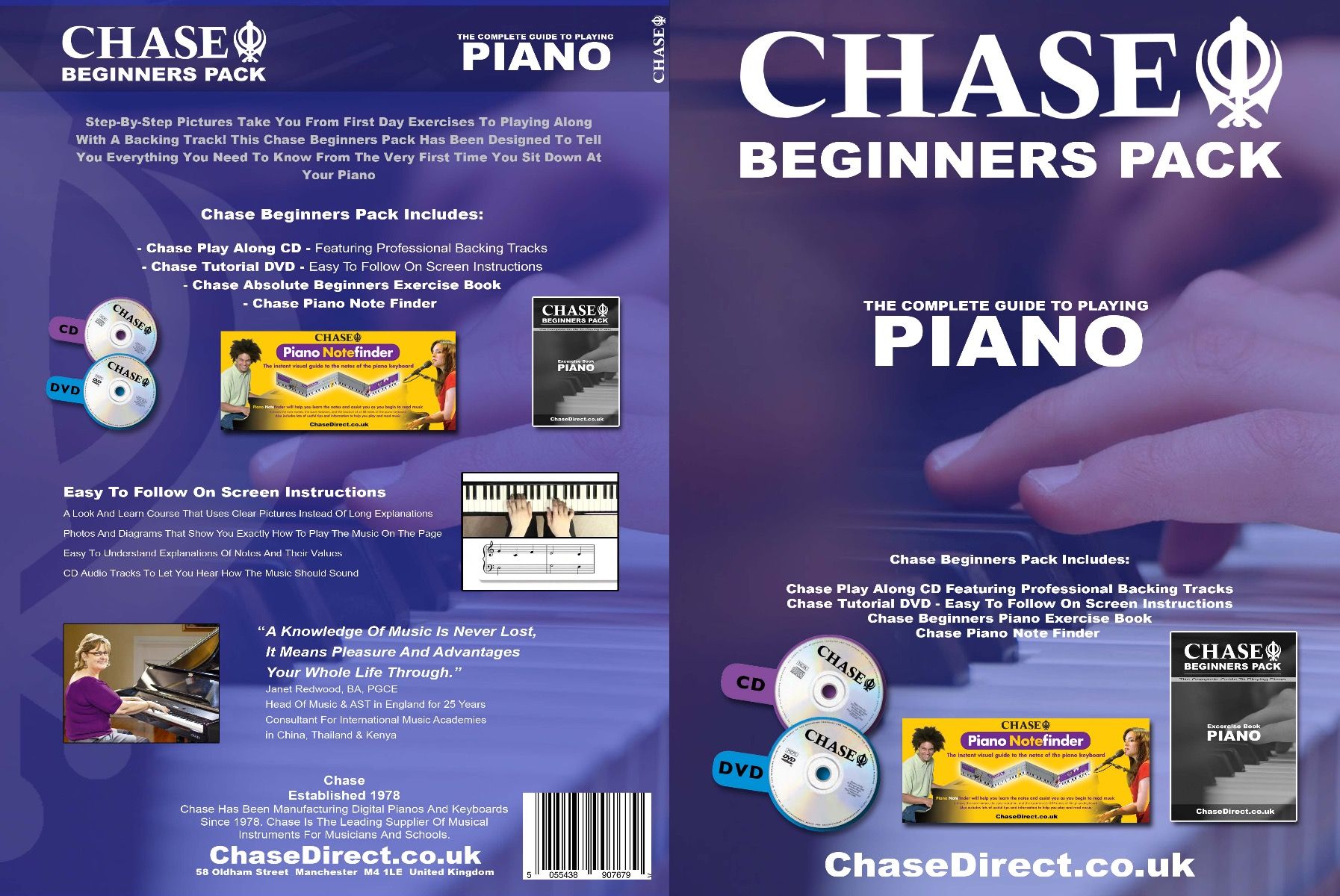 CHASE BEGINNERS PACK PIANO INLCUDING CD + DVD + NOTE FINDER AND BEGINNERS EXERCISE BOOK