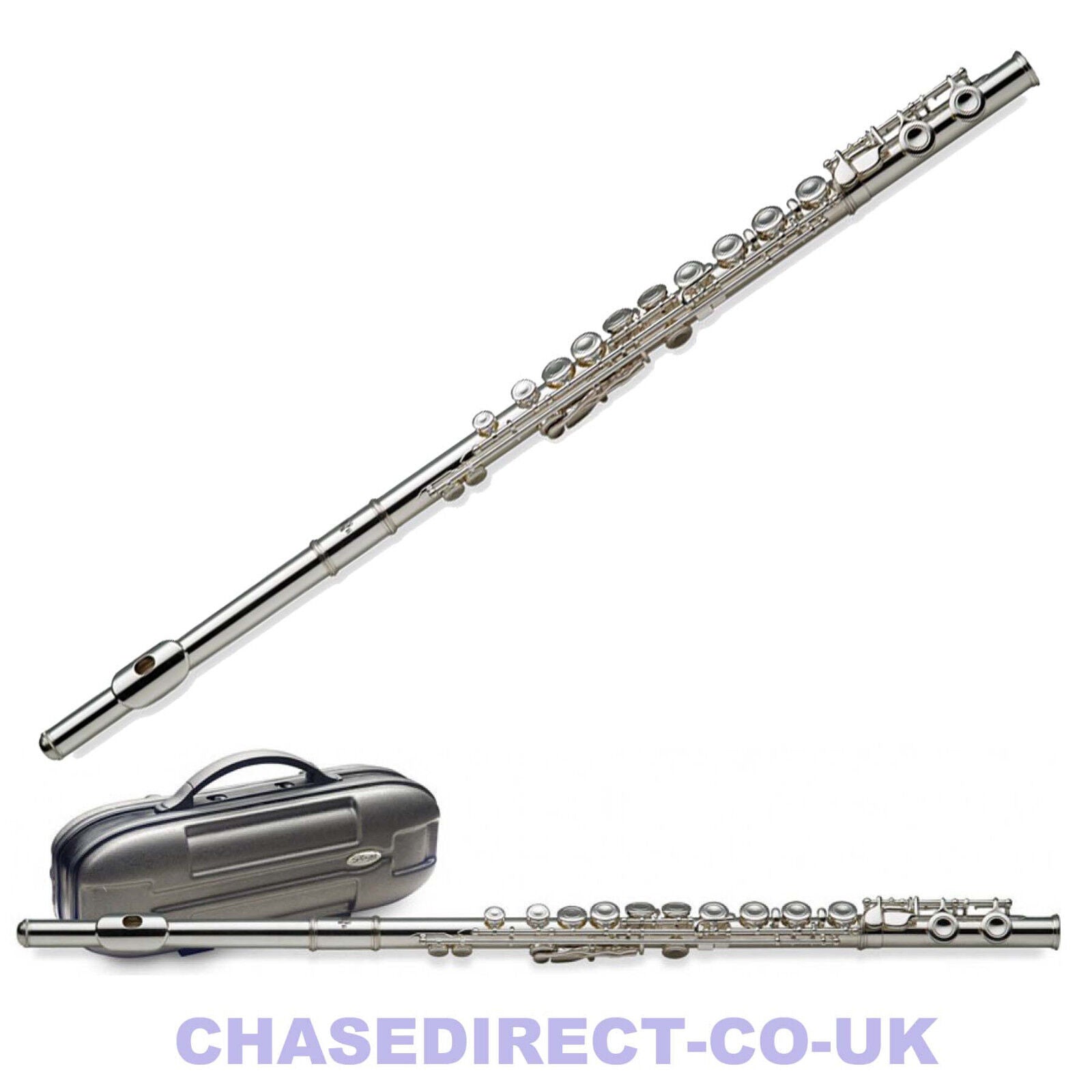 Flute Silver Plated Concert C with E Key in Hard Case Chase C77FE Full Outfit -