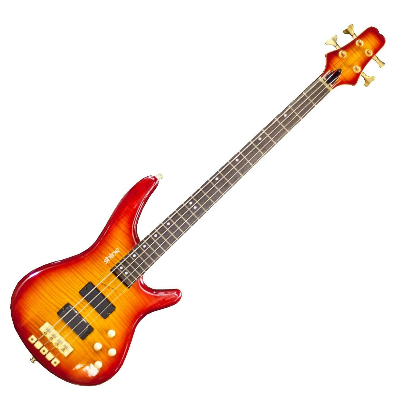 Bass Guitar Electric Shine 4 String SB614 Soapbar Pickups Maple Top Active - - -