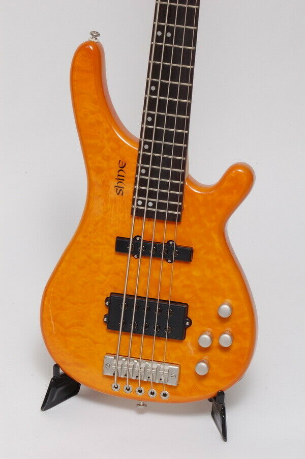 Bass Guitar Electric 5 String Shine SB525 Quilted Maple Top Active - Y34