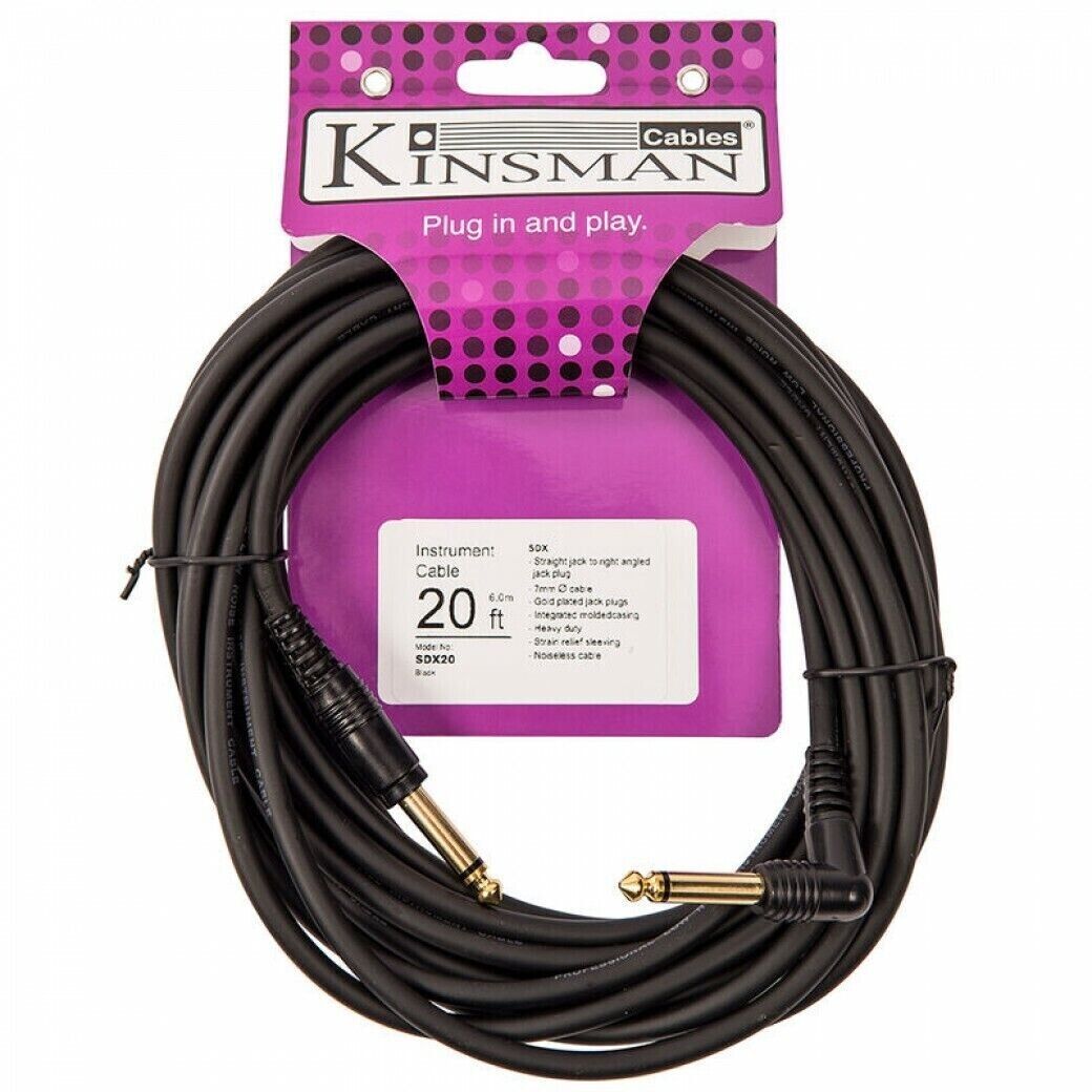 Kinsman Cable Noiseless Heavy Duty Right Angled Professional Lead - 20ft / 6m Length