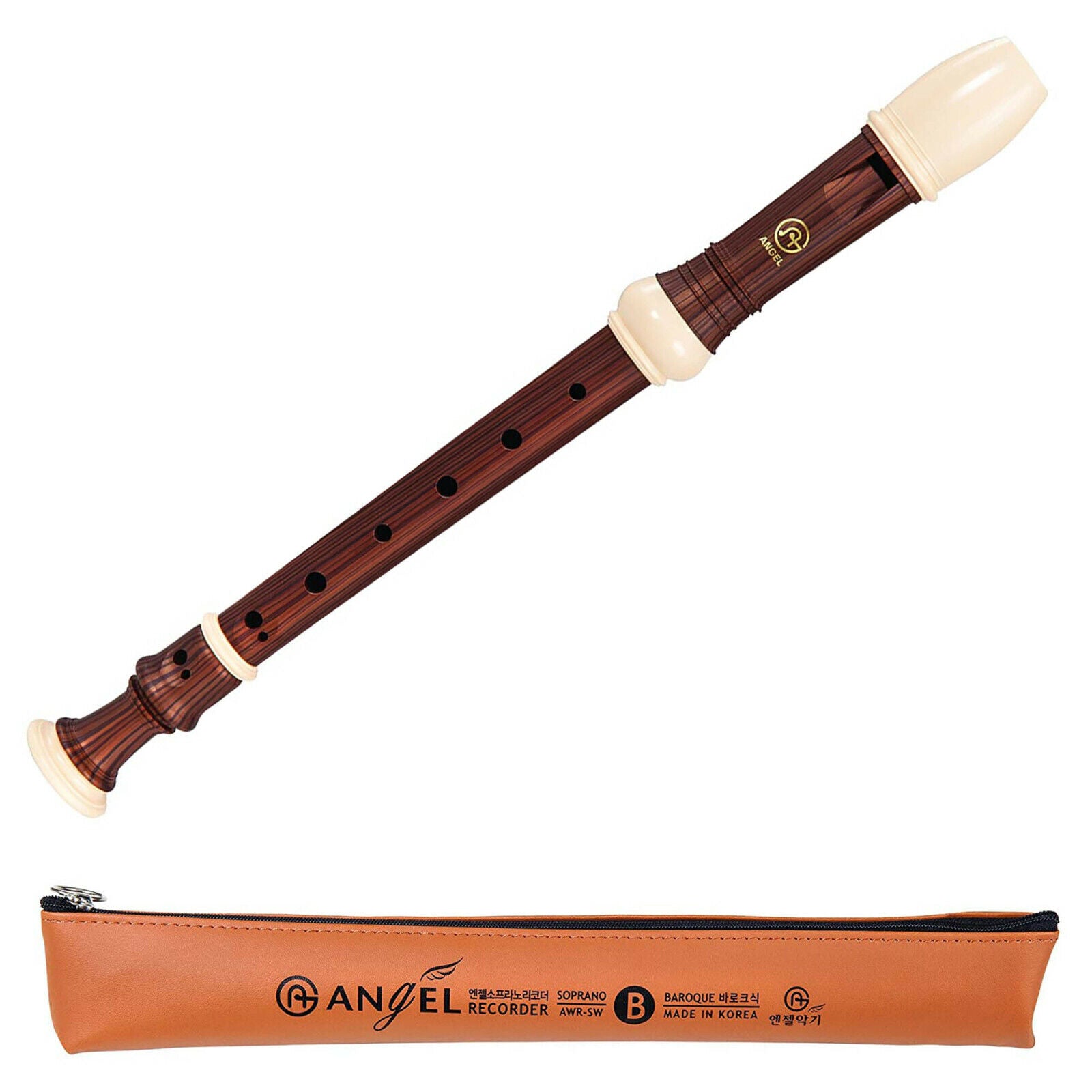 Recorder Soprano Descant In Key of C With Bag Angel Wood Grain Design - AWRSW