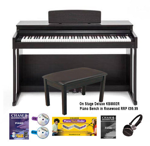 Chase CDP357 Digital Electric Piano in Rosewood, Black or White Cabinet With Stool, Headphones & Tutorial Book