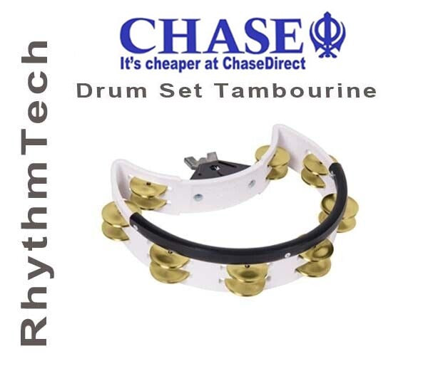 Rhythm Tech Drum Set Premium Tambourine - White - Brass Jingles