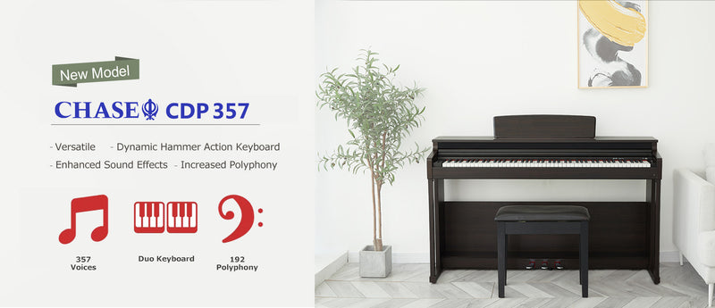 [ Free Upgrade Offer For Kawai KDP 120 ] Chase CDP357 Digital Electric Piano in Rosewood, Black or White Cabinet With Stool, Headphones & Tutorial Book - RRP £1149 / Sale Price £899 / Upgrade Free For £729
