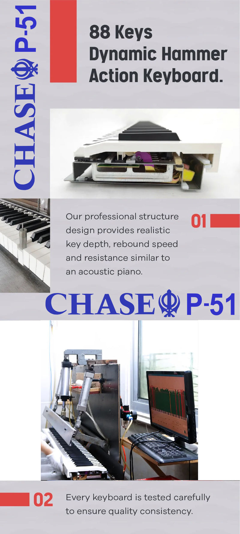 Chase P-51 Digital Piano Bundle In White or Black With Wooden Stand & Pedal Board With Three Pedals - Sustain Pedal, Sostenuto Pedal & Soft Pedal - Piano Bench, Stereo Headphones, Tutorial Book, DVD/CD-Watch The Demo Video