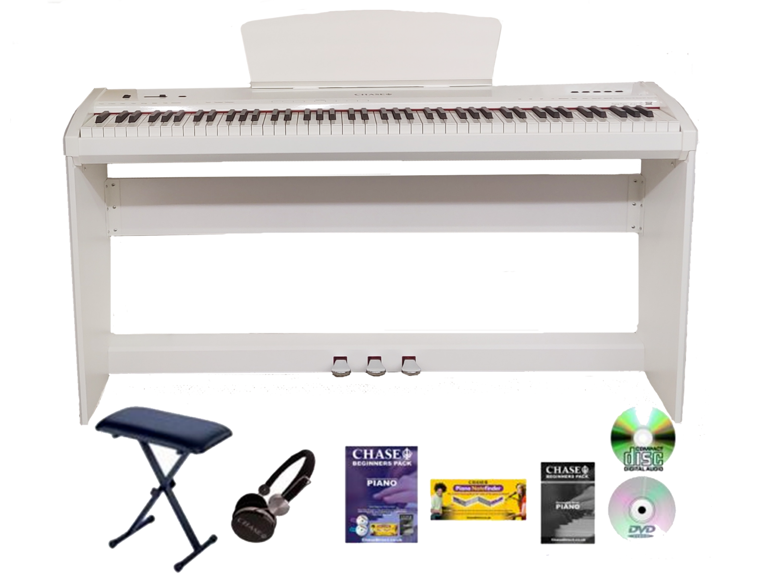 [ Free Upgrade Offer For Casio PX 760 ] Chase P51 Digital Piano Bundle In Black or White With Wooden Stand & Pedal Board With Three Pedals, Piano Bench, Stereo Headphones, Tutorial Book, DVD & CD - RRP £649 / Sale Price £499 / Upgrade Free For £449