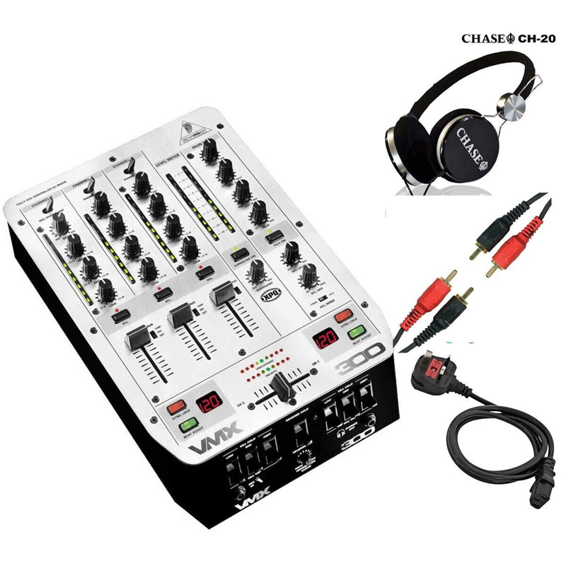 Behringer VMX300 VCA Controlled 3-Channel Pro DJ Mixer with Headphones + Cables