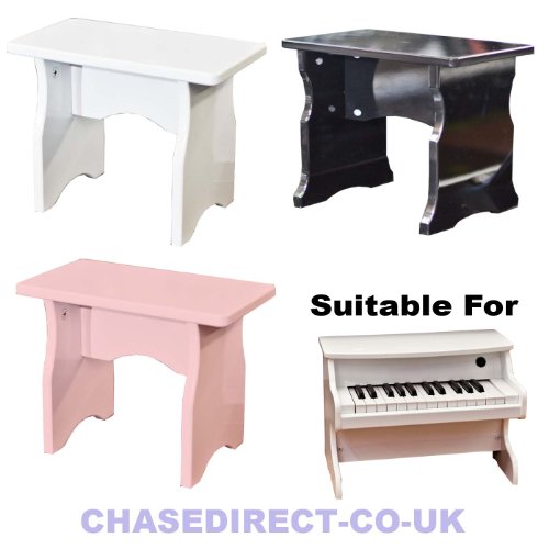 Chase CPS-121 Wooden Piano Bench Stool In High Gloss White For Mini Digital Electric Piano Tiny Toy
