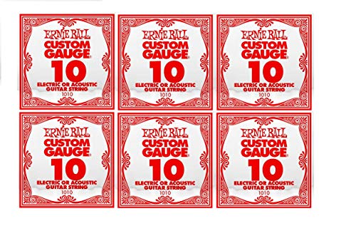 ERNIE BALL SIX PACK OF CUSTOM GAUGE 10-1010 - (P01010) -.010 Plain Steel - 6 pack of strings