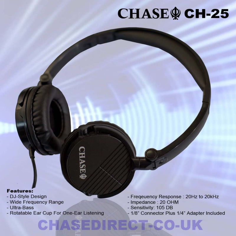 Chase CH-25 Stereo Headphones DJ Style With Foldable Ear Caps