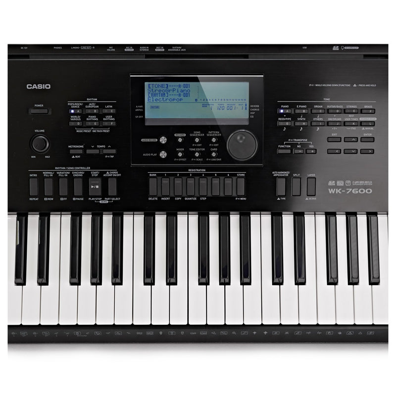 Casio WK 7600 Portable Keyboard in Black | 76 Touch-Sensitive Keys  | 820 Built-In Sounds