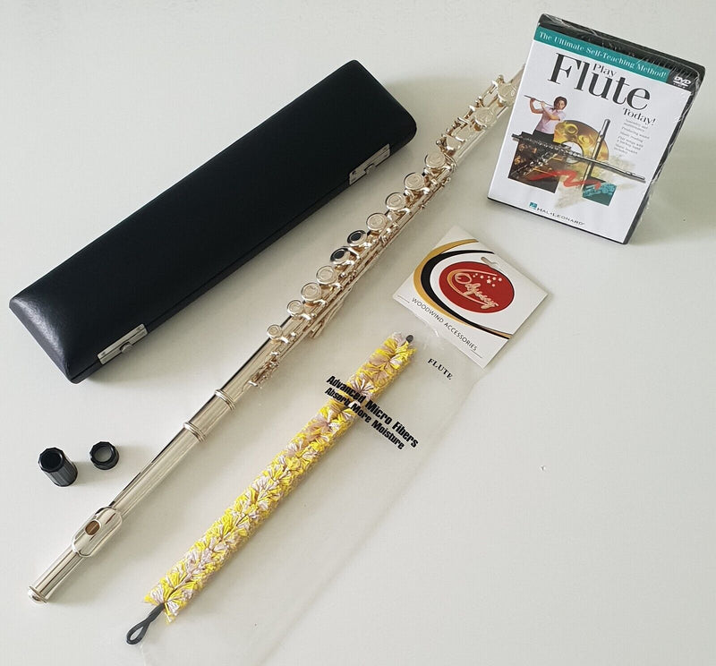 Chase Flute In C - Silver Nickel & Hard Case Beginner Outfit with Flute DVD