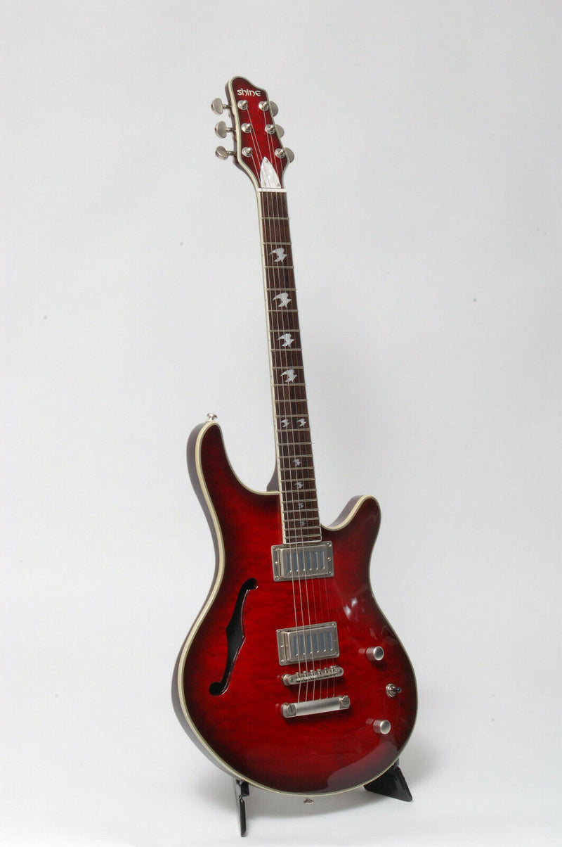 Electric Guitar Shine SIL510 RD Red With F Hole Cut Out Set In Neck