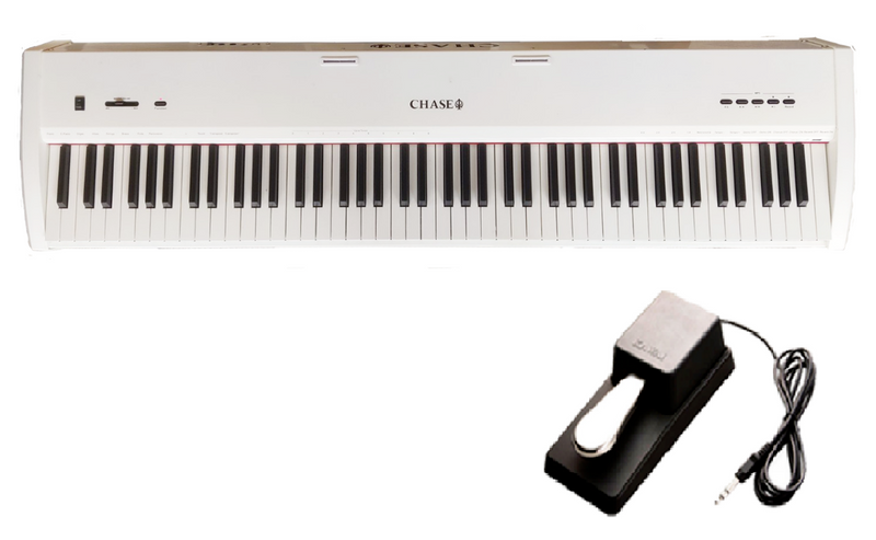 Chase P-51 Digital Piano In White or Black- 88 Notes Fully Weighted Hammer Action Keys, USB Input & Piano Type Sustain Pedal. Also Compitable with 3 Pedal Unit - Sustain Pedal, Sostenuto Pedal & Soft Pedal - Watch The Demo Video