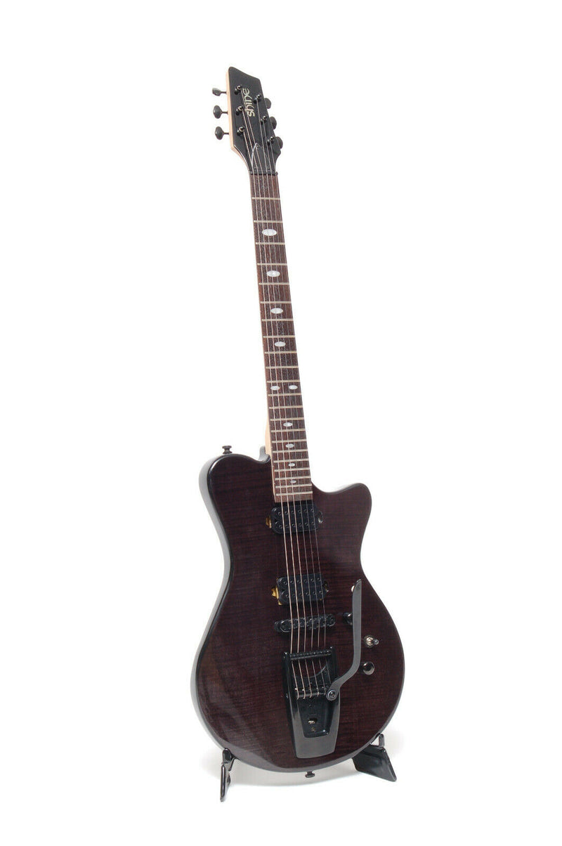 Shine Vintage Style Electric Guitar Wigsby Tremolo Black SI801 Maple Top - Y19 -