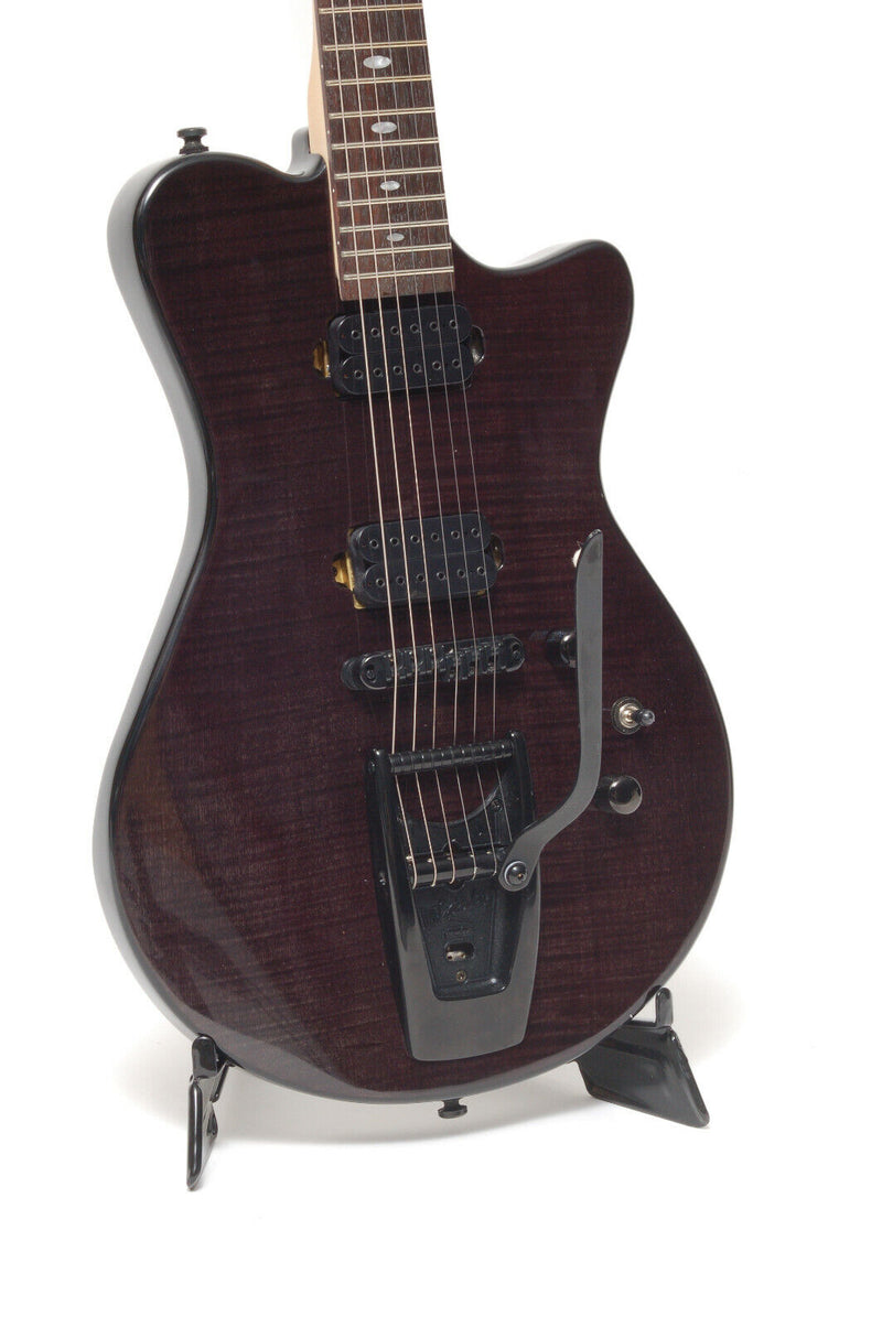 Shine Vintage Style Electric Guitar Wigsby Tremolo Black SI801 Maple Top - Y19 -