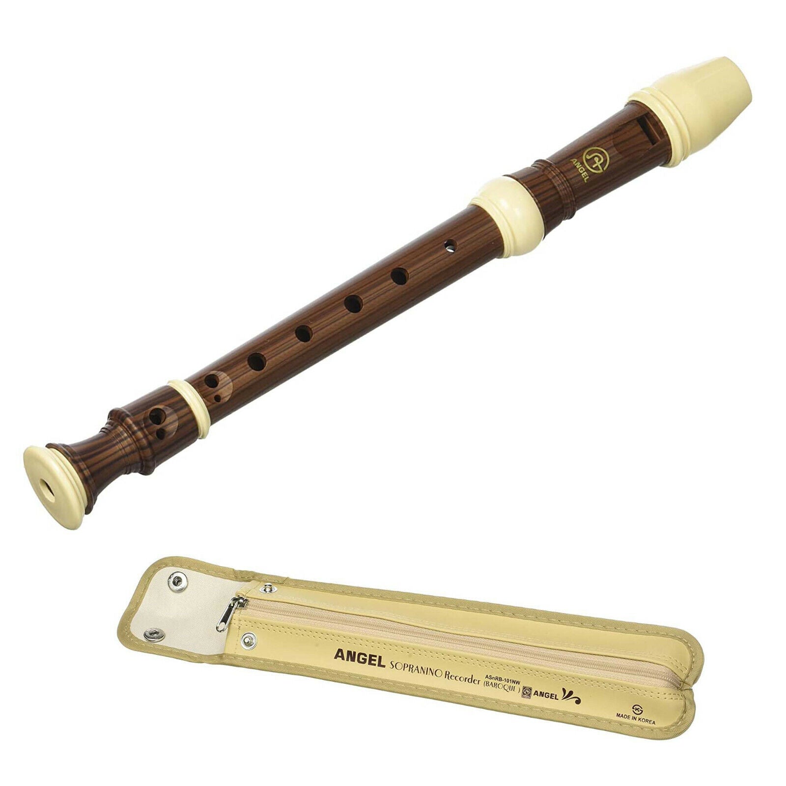 Angel Recorder Instrument Sopranino Recorder - Key of F With Bag Angel ABS Wood Grain Design ASn