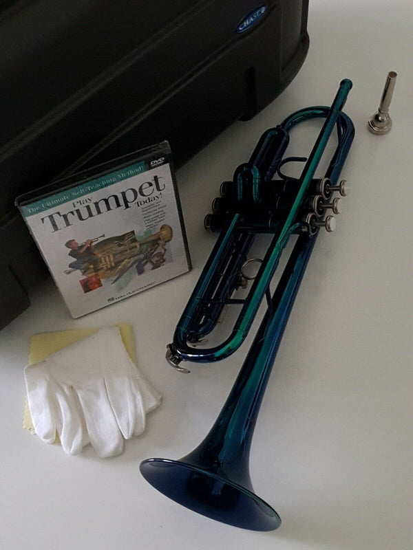 Trumpet in Bb with Hard Case in Blue Laquer Brass CHASE Complete Beginner Outfit - Opened – Never Used