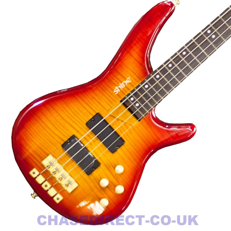 Bass Guitar Electric Shine 4 String SB614 Soapbar Pickups Maple Top Active - - -