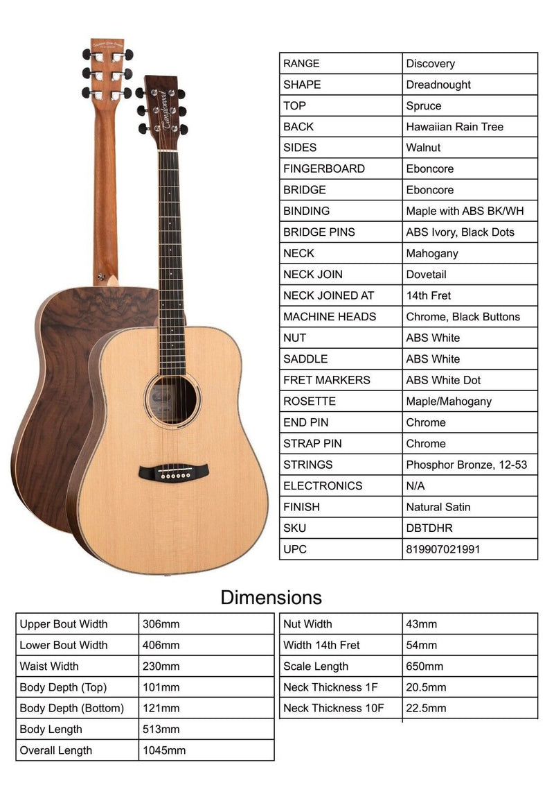 Tanglewood DBTDHR Discovery Dreadnought Acoustic Guitar | Natural Satin Finish