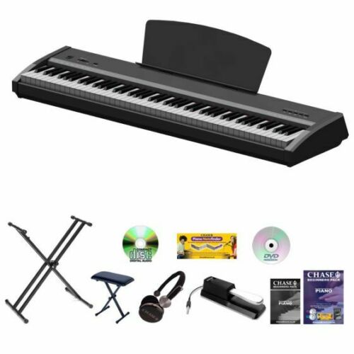 Chase P-51 Digital Piano Package In Black or White. Piano Package Includes Chase Piano P51, Piano Type Sustain Pedal, Height Adjustable XX Piano Stand, Height Adjustable Piano Bench, Stereo Headphones, Tutorial Book, DVD & CD - Watch The Demo Video